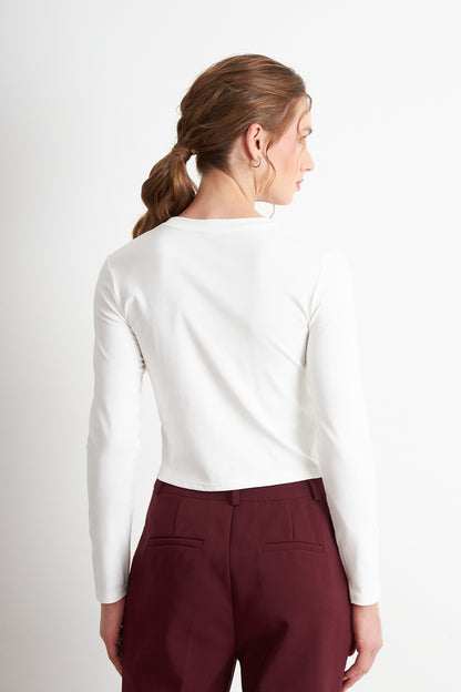 Polera Manga Larga Crop Blanco