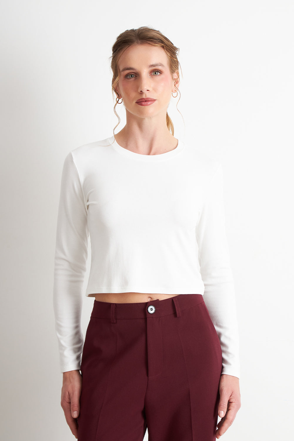 Polera Manga Larga Crop Blanco