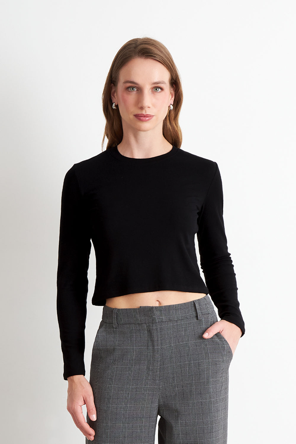 Polera Manga Larga Crop Negro