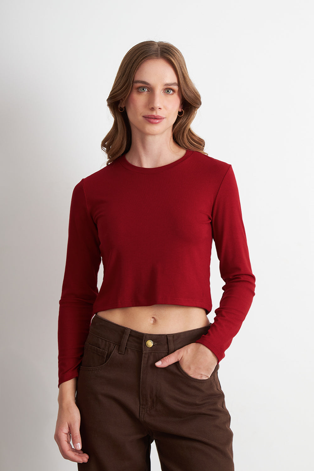 Polera Manga Larga Crop Rojo