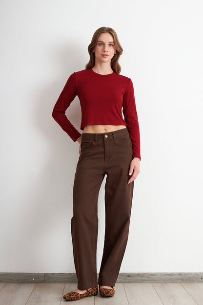 Polera Manga Larga Crop Rojo