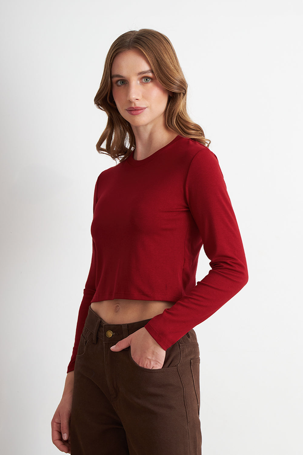 Polera Manga Larga Crop Rojo