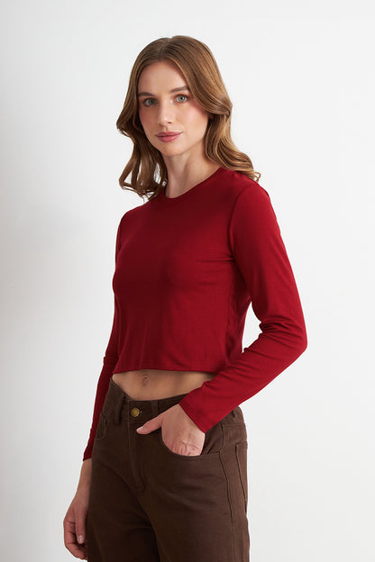 Polera Manga Larga Crop Rojo