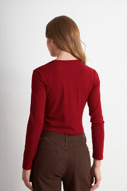 Polera Manga Larga Crop Rojo