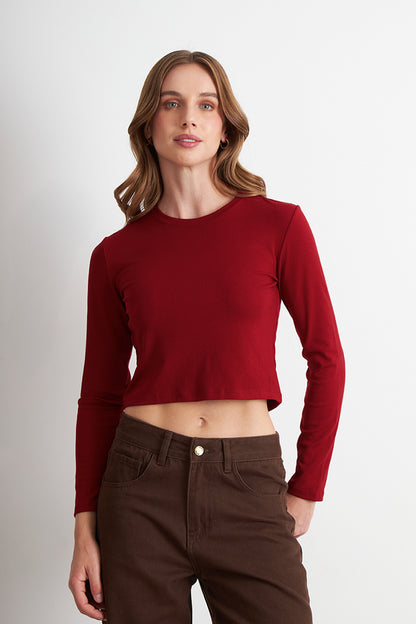 Polera Manga Larga Crop Rojo