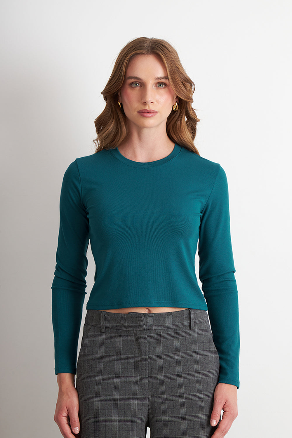 Polera Manga Larga Crop Verde Petróleo