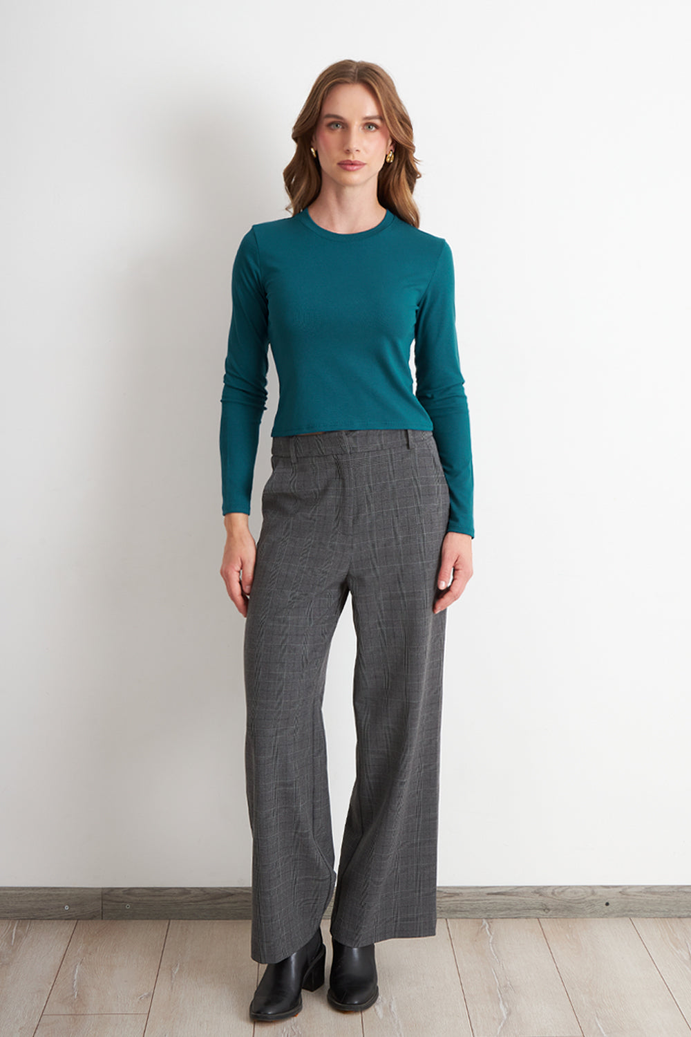 Polera Manga Larga Crop Verde Petróleo