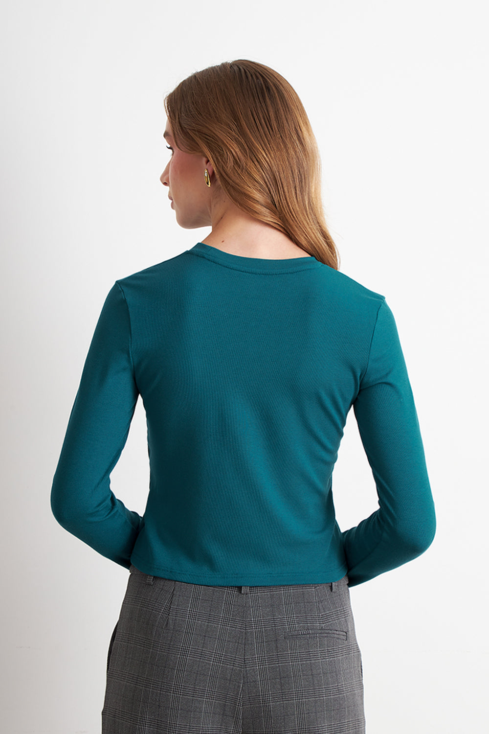 Polera Manga Larga Crop Verde Petróleo