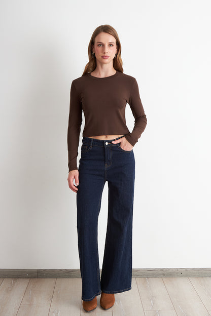 Polera Manga Larga Crop Café