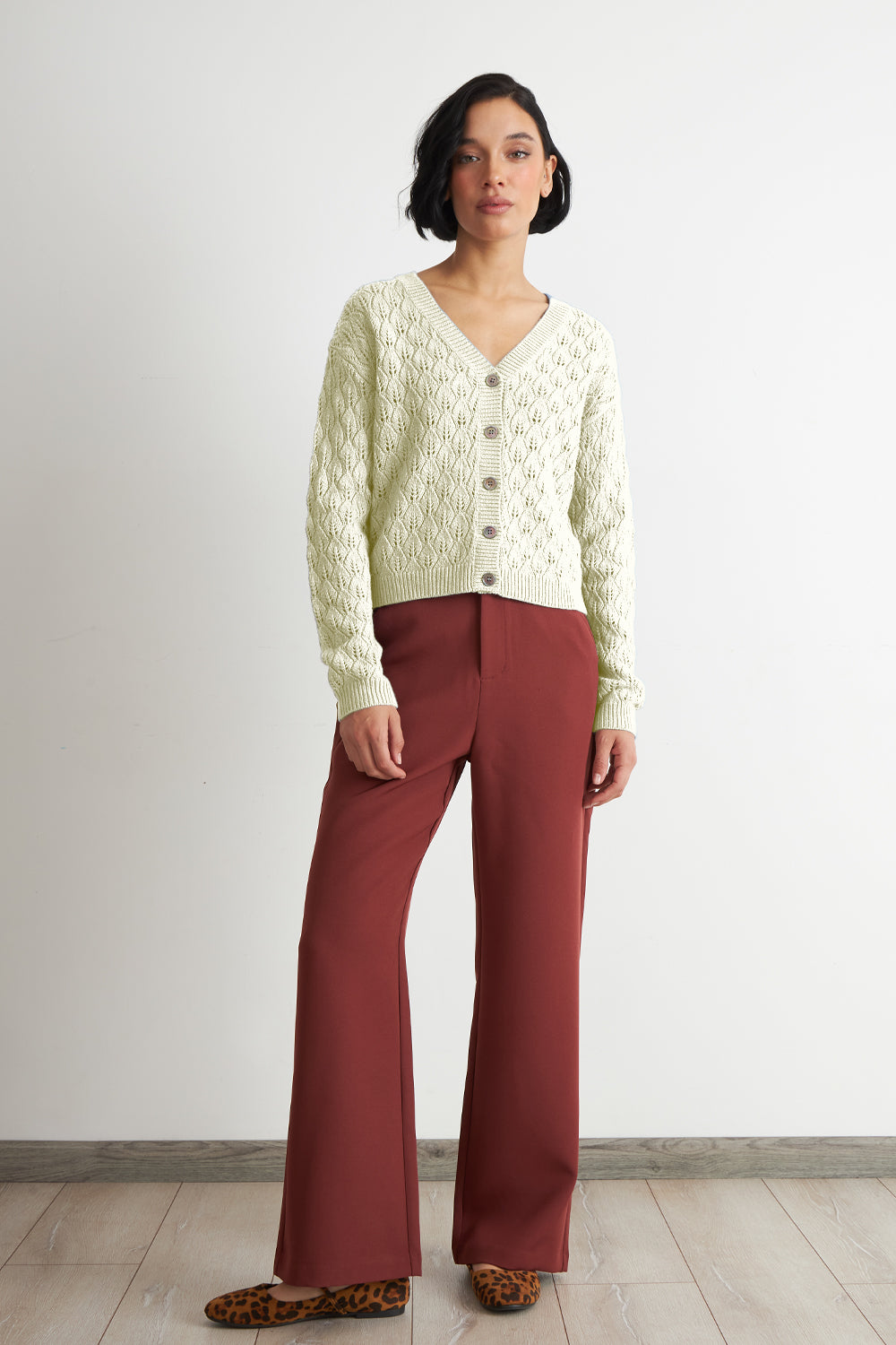 Cárdigan Tejido Calado Cuello V Blanco