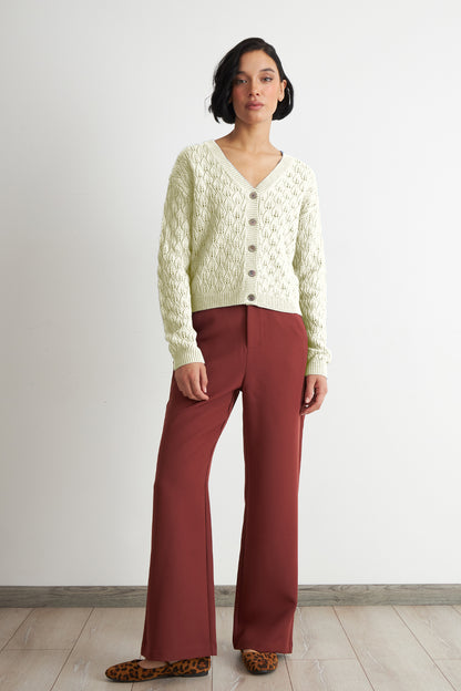 Cárdigan Tejido Calado Cuello V Blanco