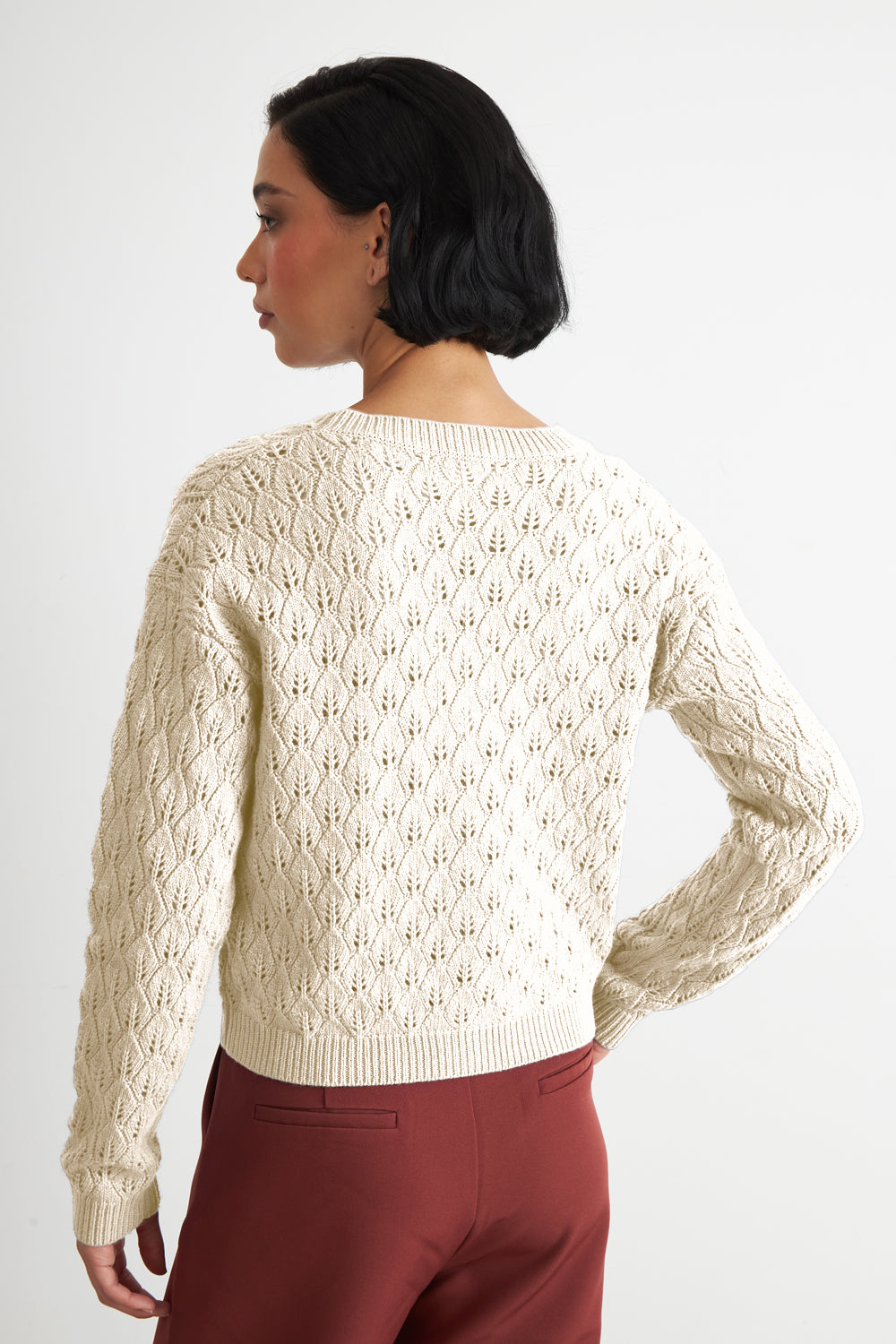 Cárdigan Tejido Calado Cuello V Blanco