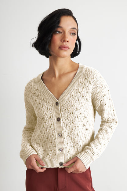 Cárdigan Tejido Calado Cuello V Blanco