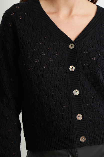 Cárdigan Tejido Calado Cuello V Negro