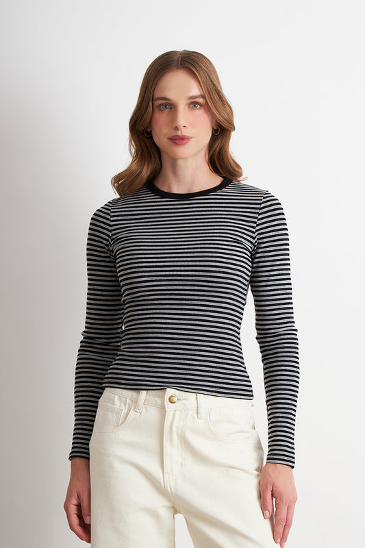 Polera Rayas Manga Larga Grafito