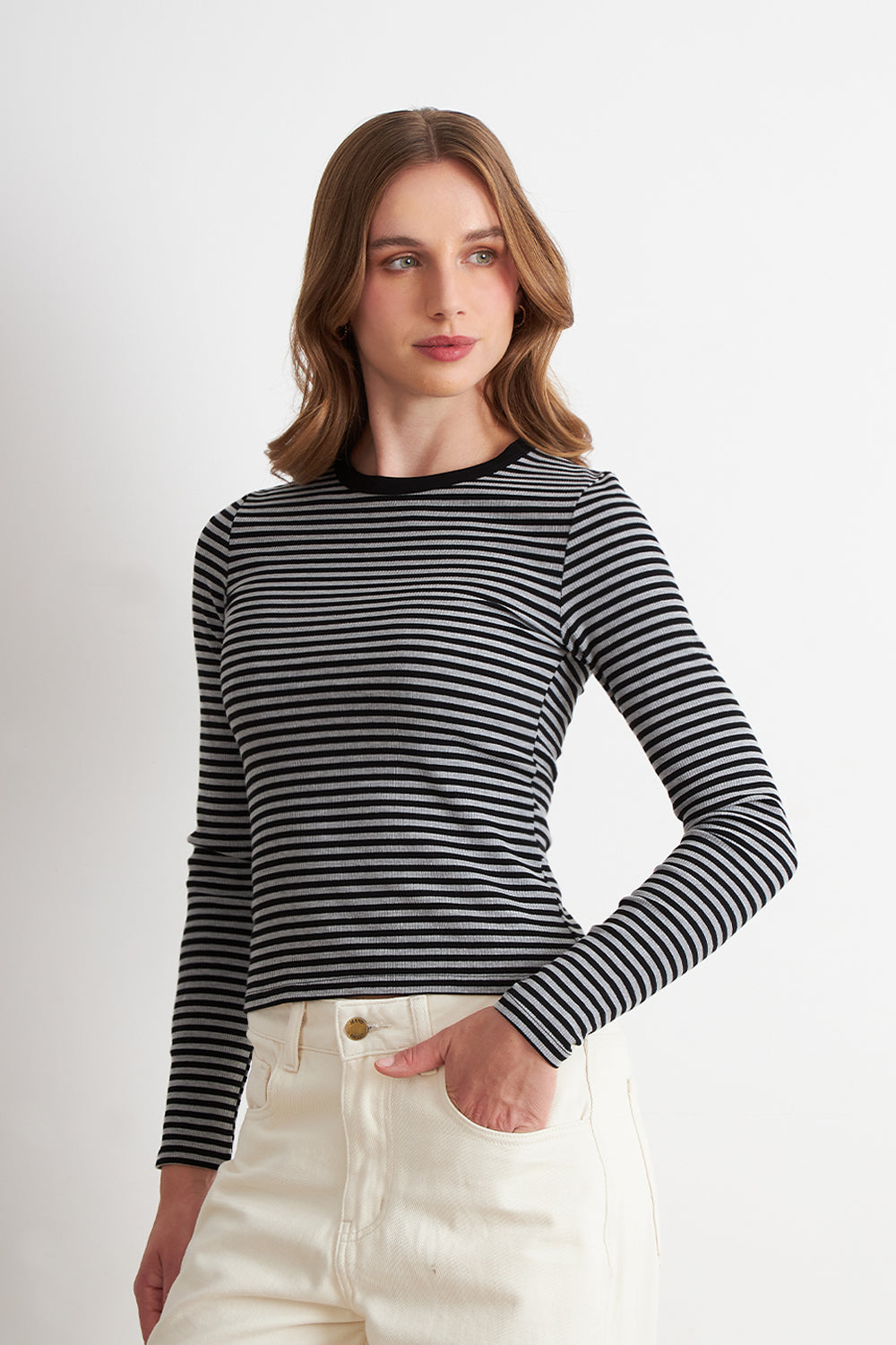 Polera Rayas Manga Larga Grafito