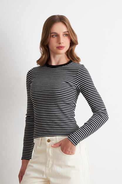 Polera Rayas Manga Larga Grafito