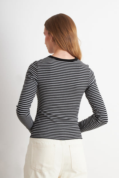 Polera Rayas Manga Larga Grafito