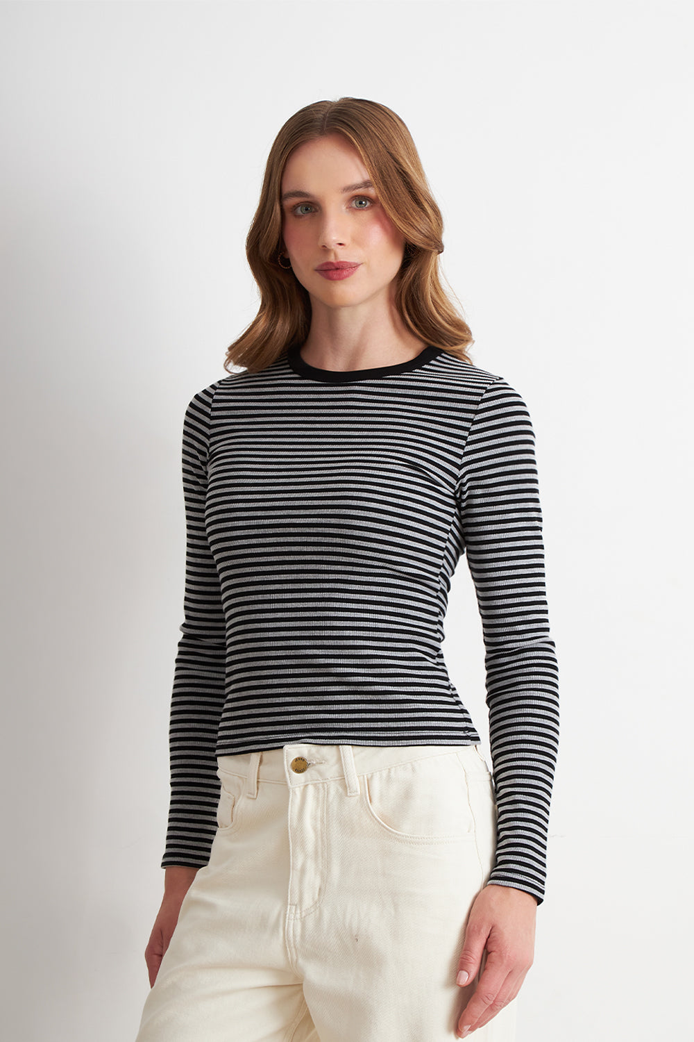 Polera Rayas Manga Larga Grafito