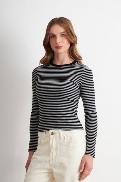 Polera Rayas Manga Larga Grafito