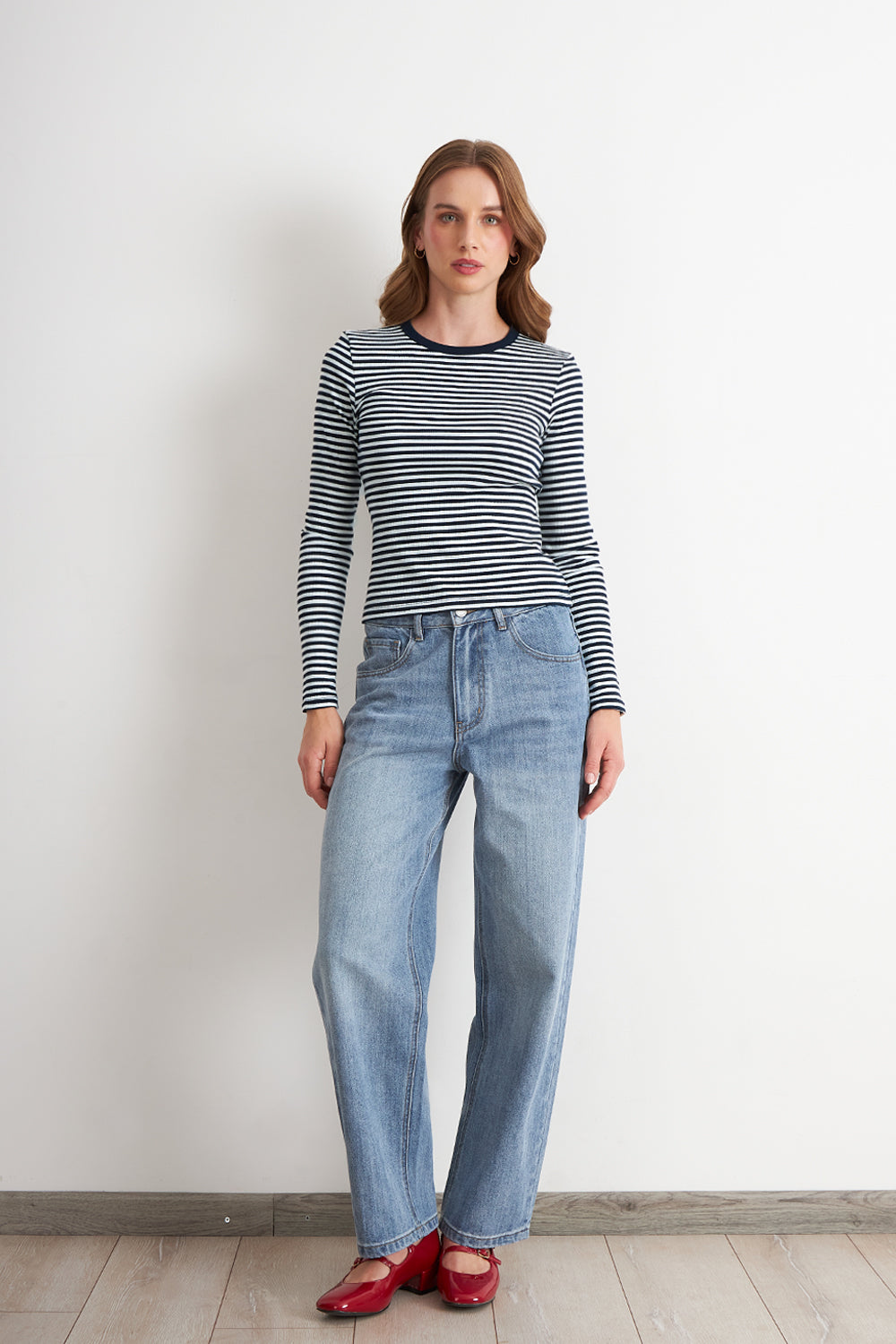 Polera Rayas Manga Larga Azul Marino