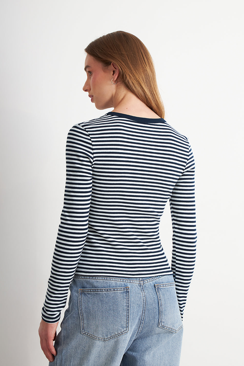 Polera Rayas Manga Larga Azul Marino