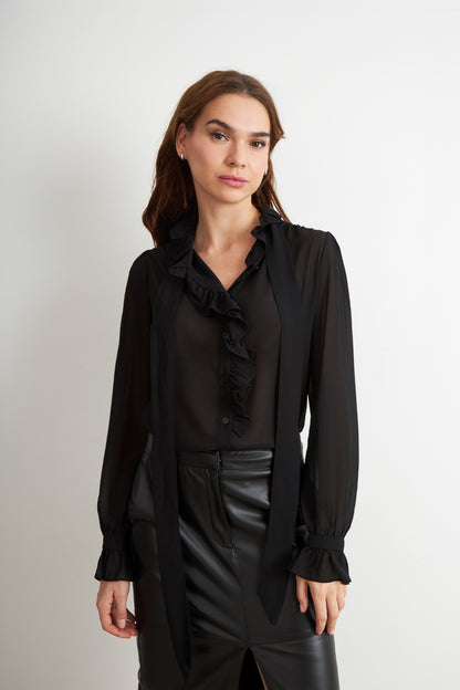 Blusa Corbatín y Vuelos Negro