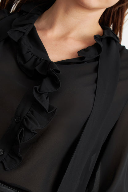 Blusa Corbatín y Vuelos Negro
