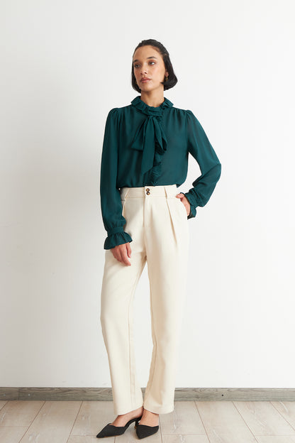 Blusa Corbatín y Vuelos Verde Azulado