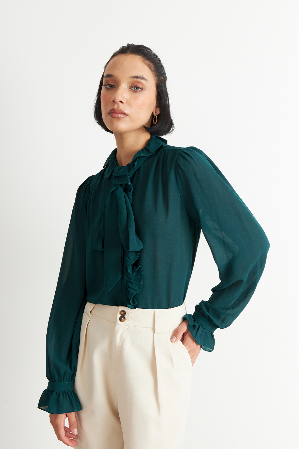 Blusa Corbatín y Vuelos Verde Azulado