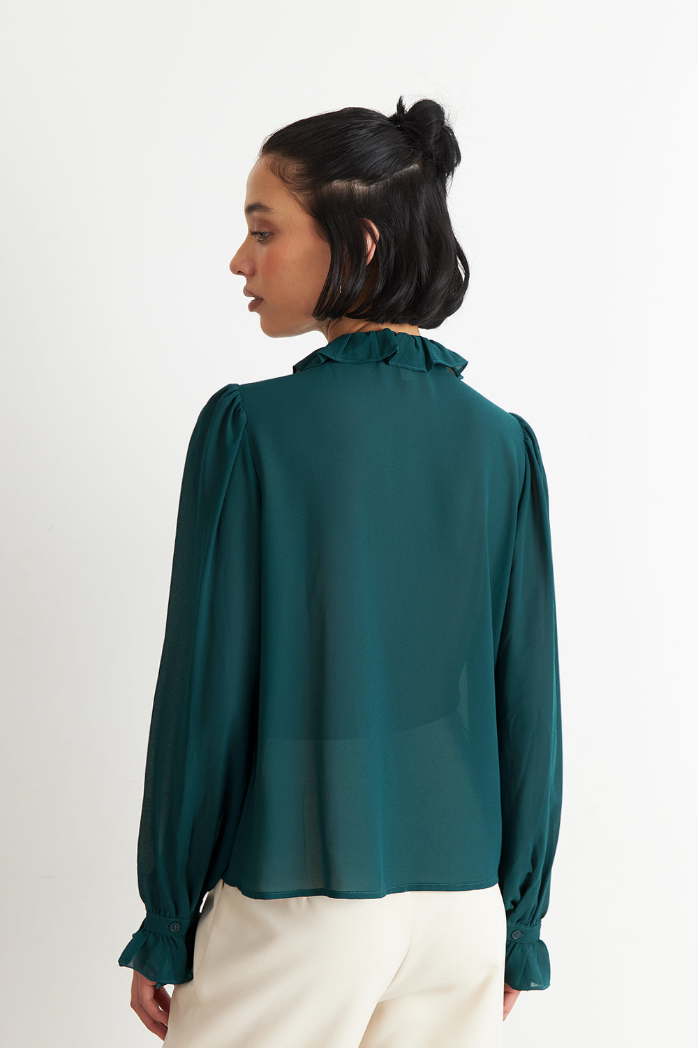 Blusa Corbatín y Vuelos Verde Azulado