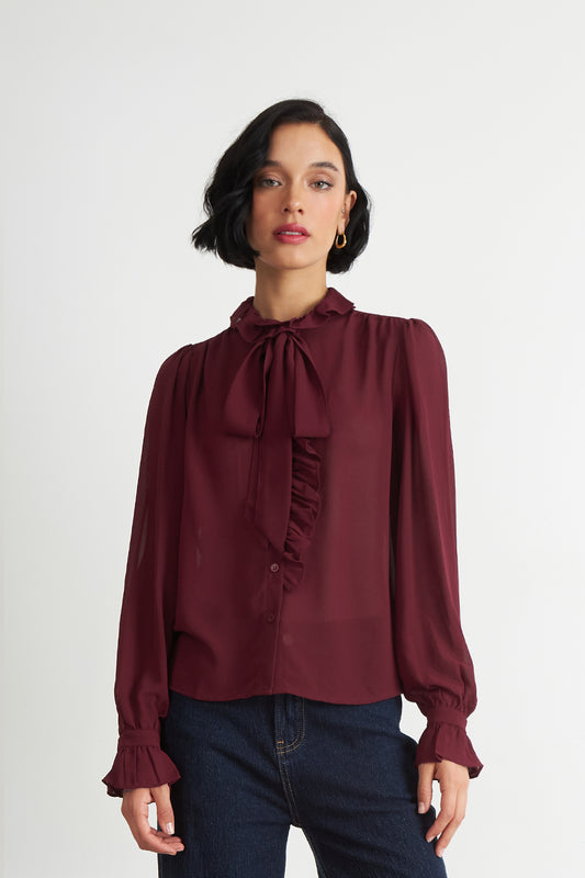 Blusa Corbatín y Vuelos Burdeo