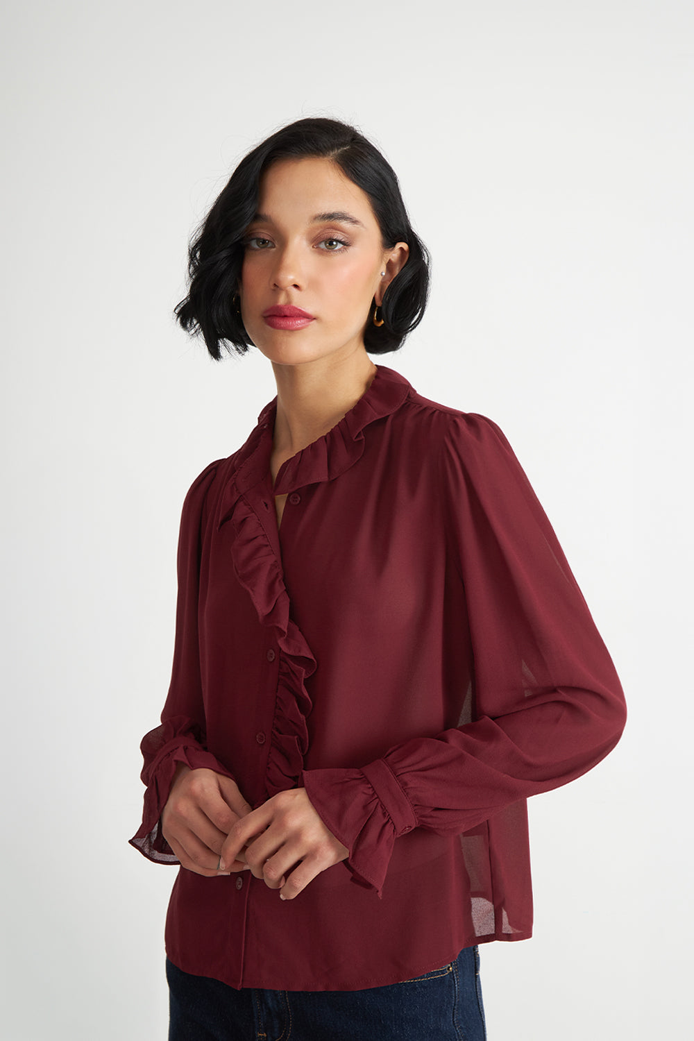 Blusa Corbatín y Vuelos Burdeo