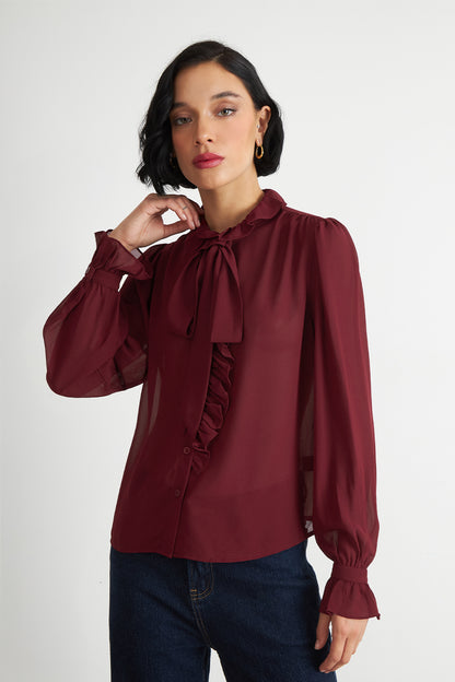 Blusa Corbatín y Vuelos Burdeo