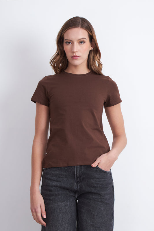 Polera Básica Cuello Redondo Café