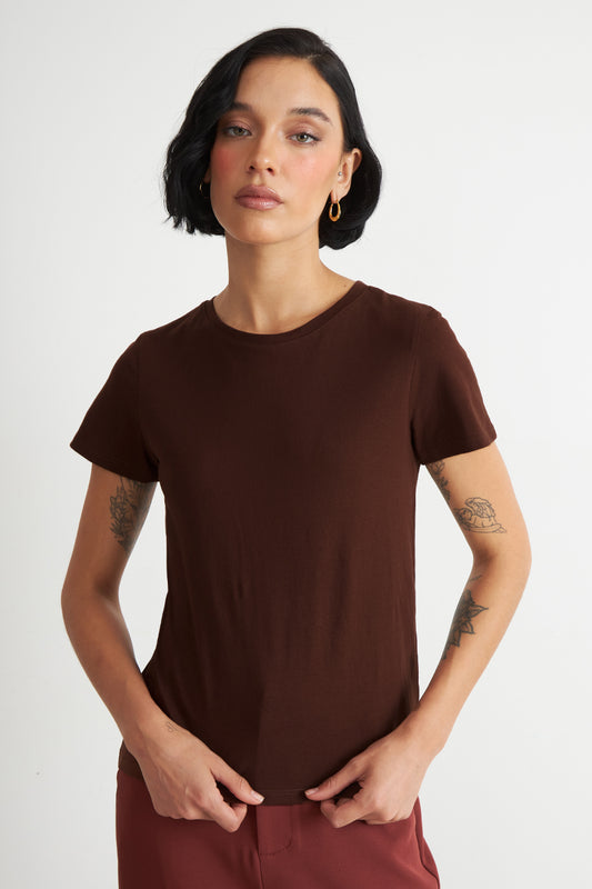 Polera Básica Cuello Redondo Café