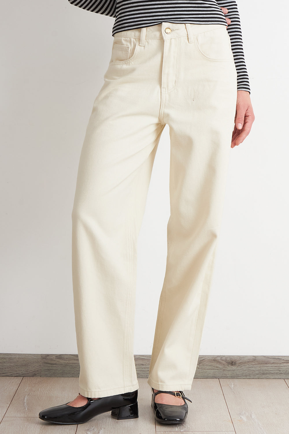 Jeans Rectos Tiro Alto Blanco