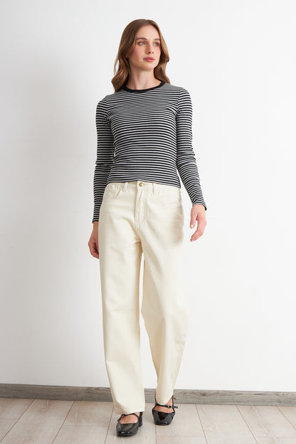 Jeans Rectos Tiro Alto Blanco