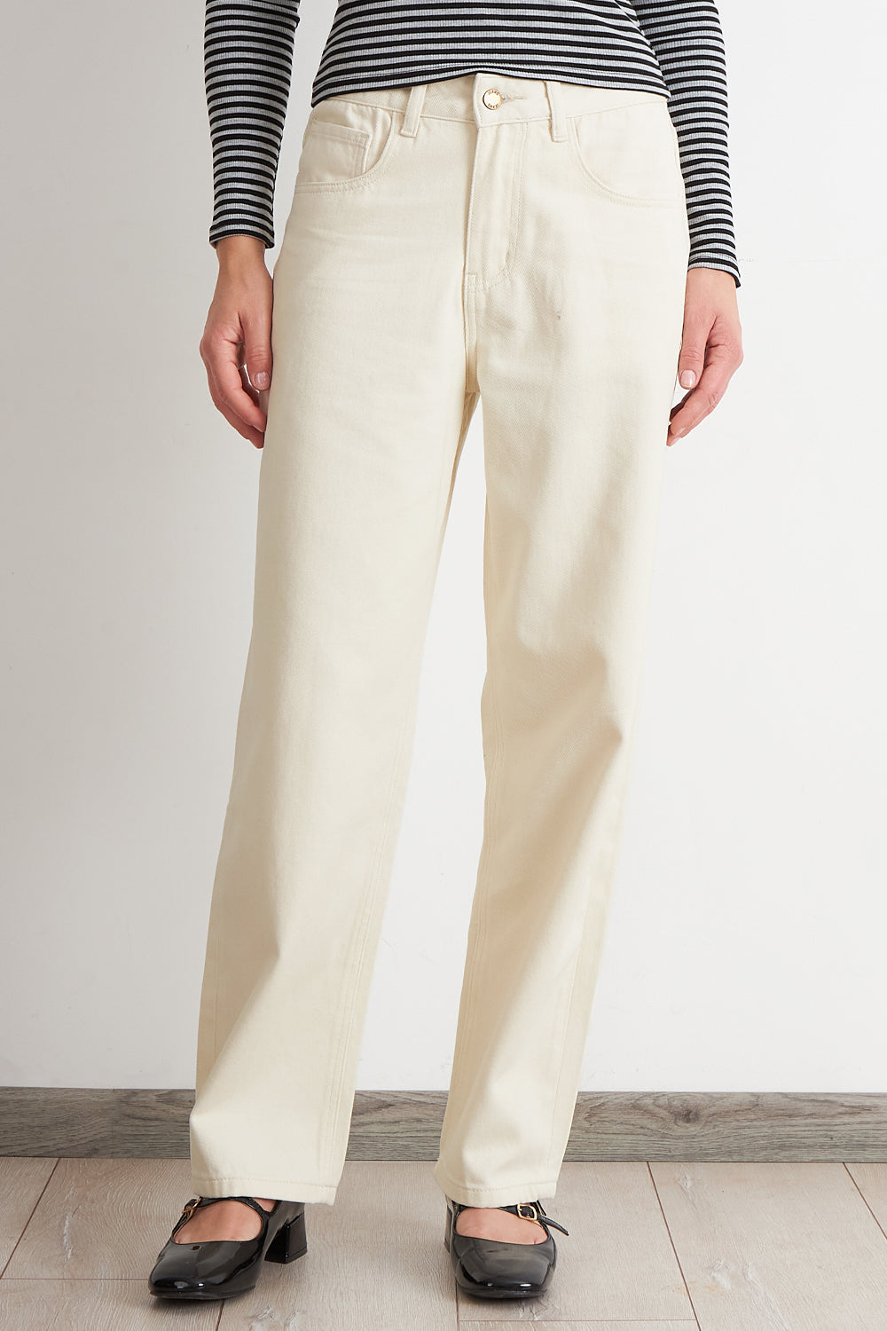 Jeans Rectos Tiro Alto Blanco