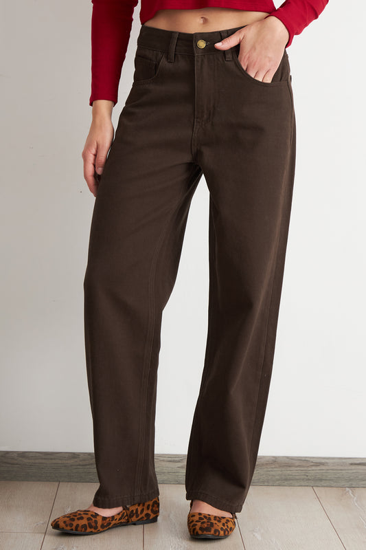 Jeans Rectos Tiro Alto Café