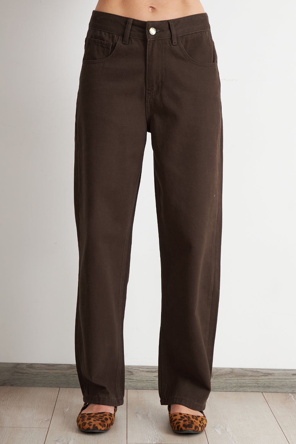 Jeans Rectos Tiro Alto Café