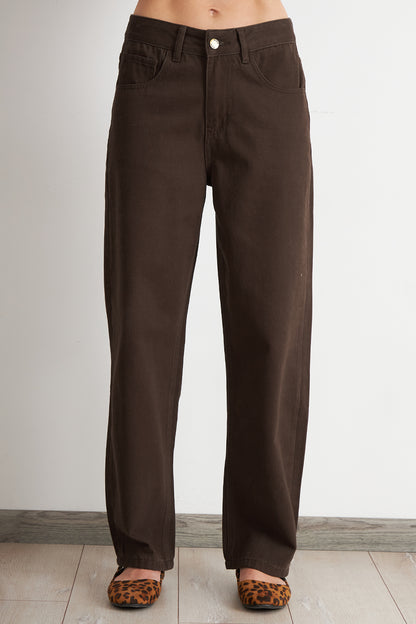Jeans Rectos Tiro Alto Café
