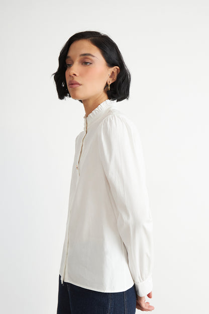Blusa Cuello Mao Manga Globo Blanco