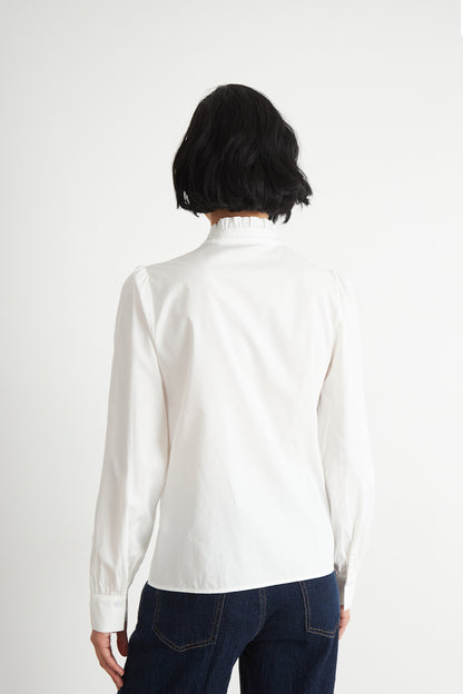 Blusa Cuello Mao Manga Globo Blanco