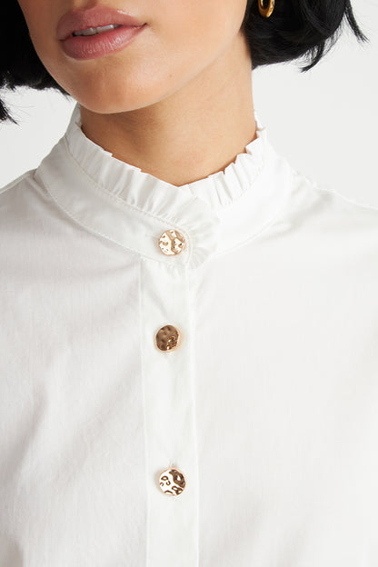 Blusa Cuello Mao Manga Globo Blanco