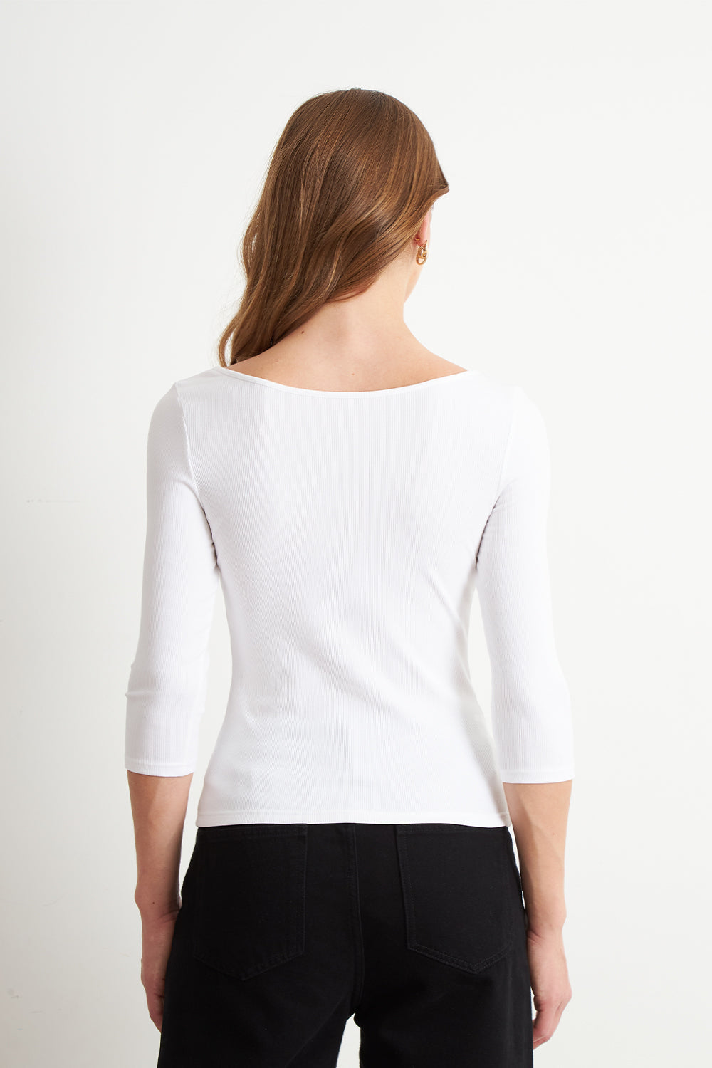 Polera Manga 3/4 Cuello Bote Blanco