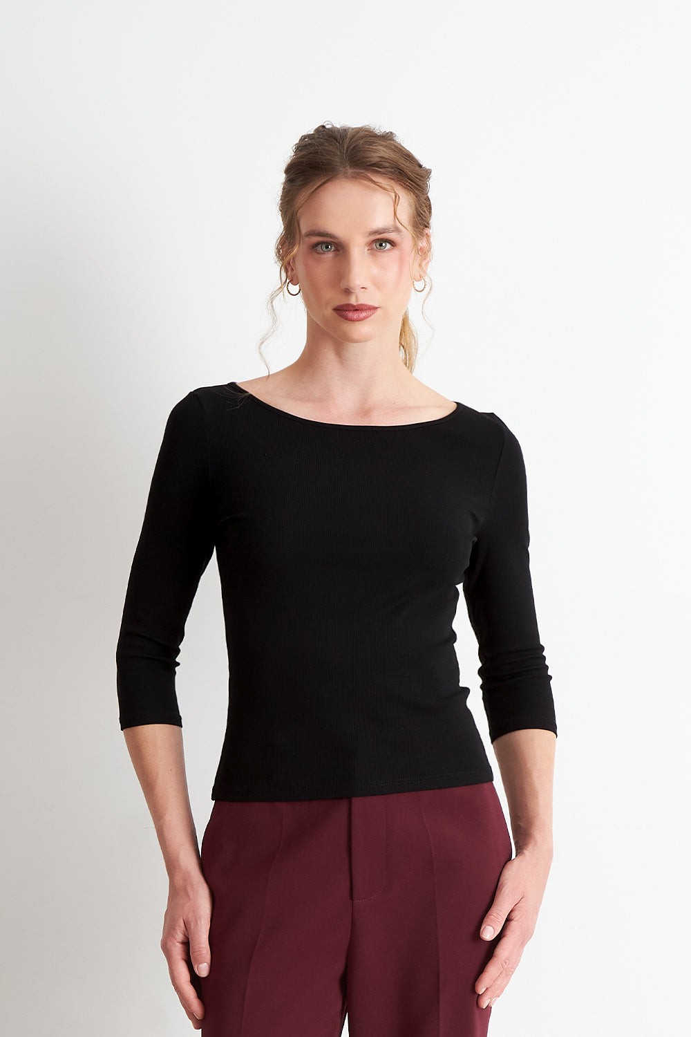 Polera Manga 3/4 Cuello Bote Negro