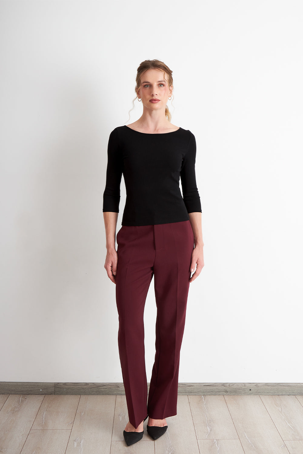 Polera Manga 3/4 Cuello Bote Negro