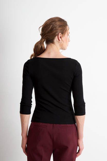 Polera Manga 3/4 Cuello Bote Negro