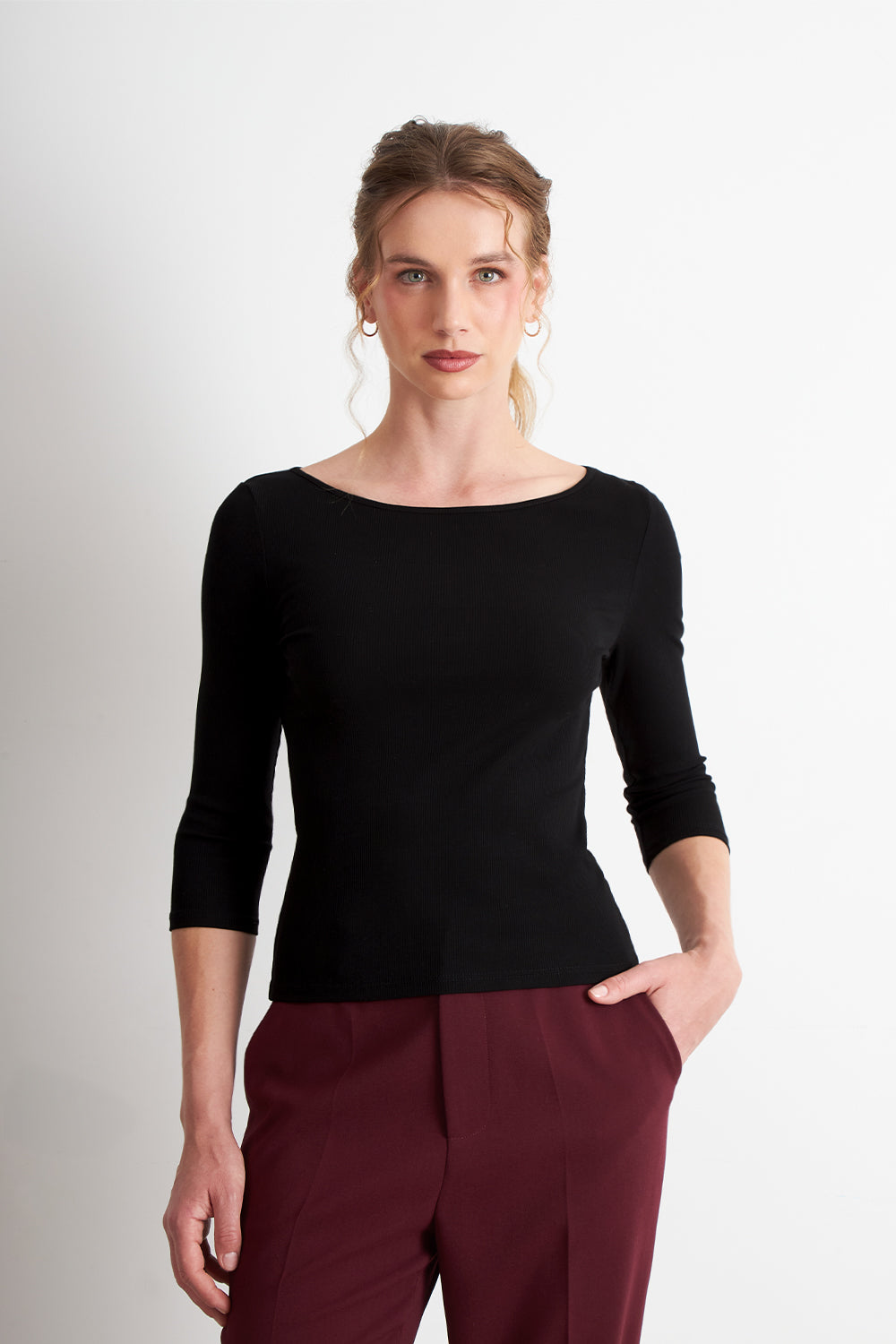 Polera Manga 3/4 Cuello Bote Negro